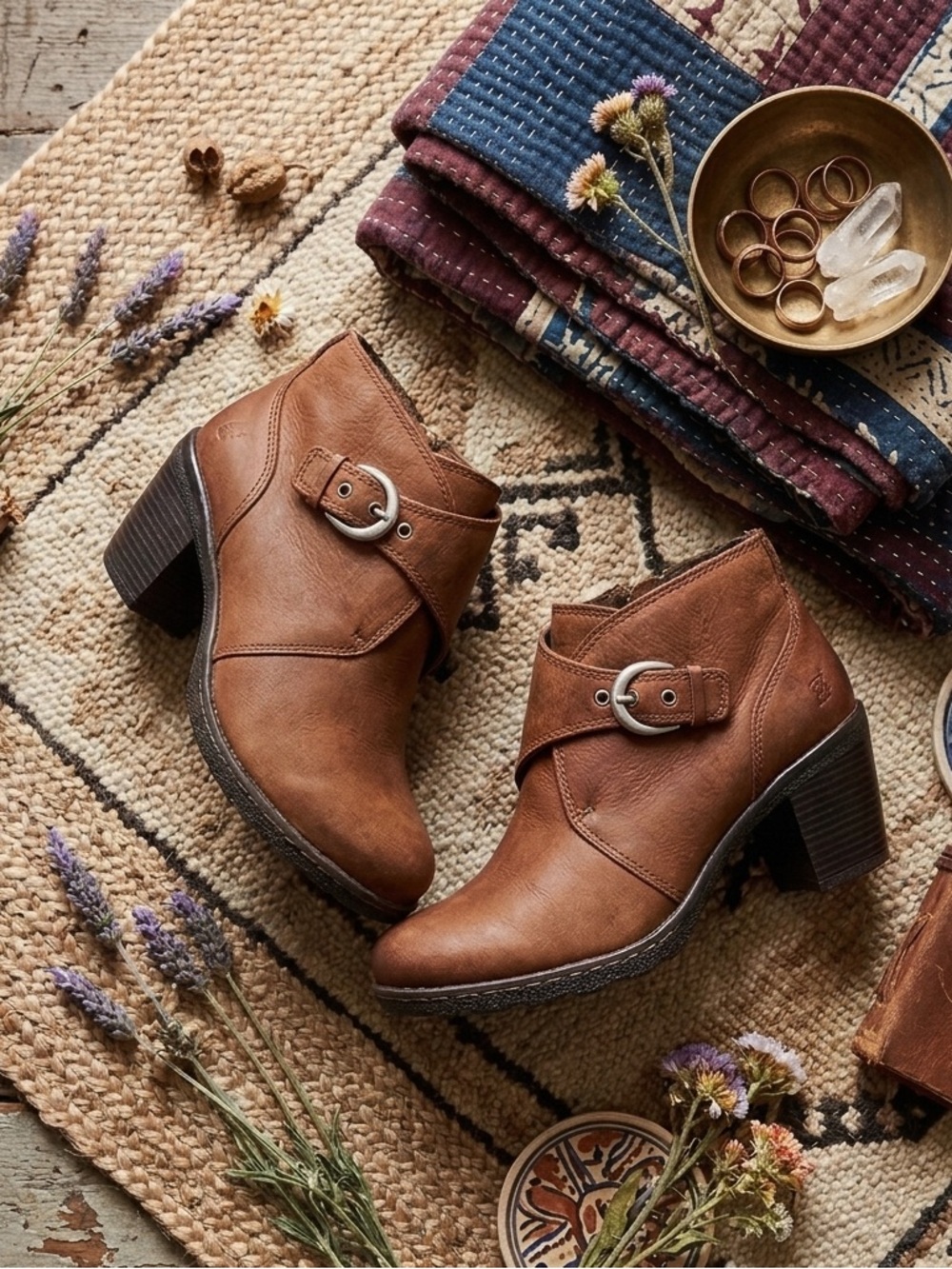 b.o.c. Born Concept Alissa Brown Leather Buckle Ankle Boots Heeled Booties Sz 8